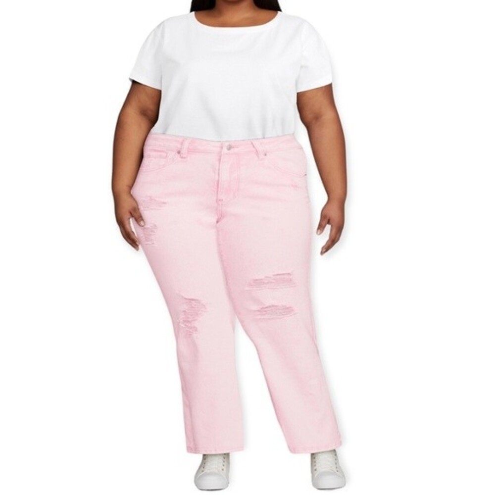 Madden NYC Super High Rise Flare Pink Acid Wash Denim Jeans